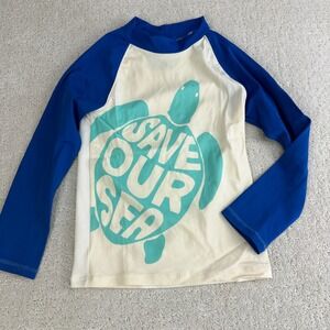 Boden Rash Guard Kids 7-8Y Blue White Save Our‎ Sea Turtle UPF 40+ Long Sleeve